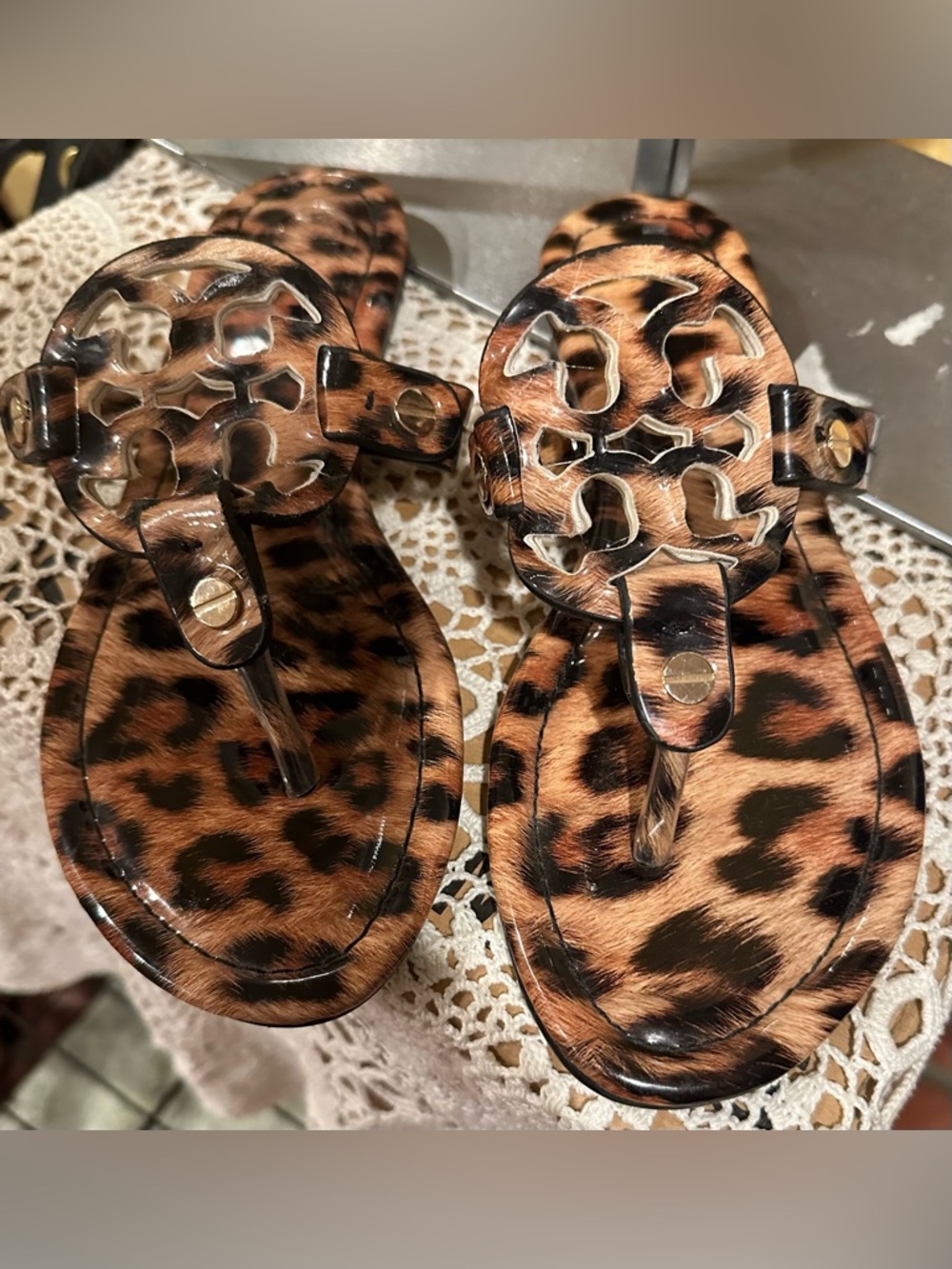 Tory Burch Brown Miller Sandals with Leopard Print Sz 6.5